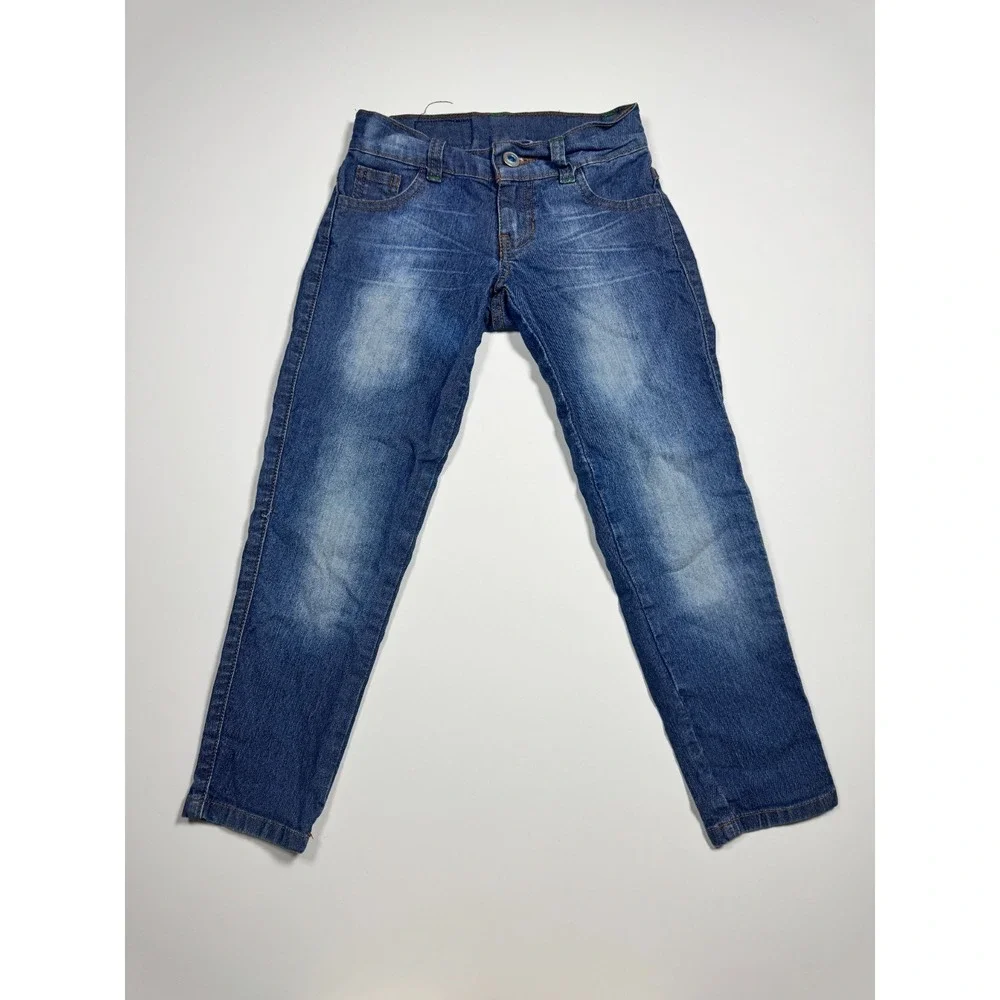 Meky Girl America Reyes Jeans Girls‎ 4 Blue Denim Cotton Embroidered Butterfly